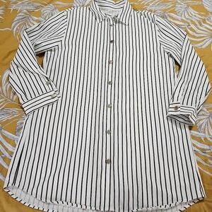 Unbranded Black White Pinstripe Long Sleeve Shirt Dress